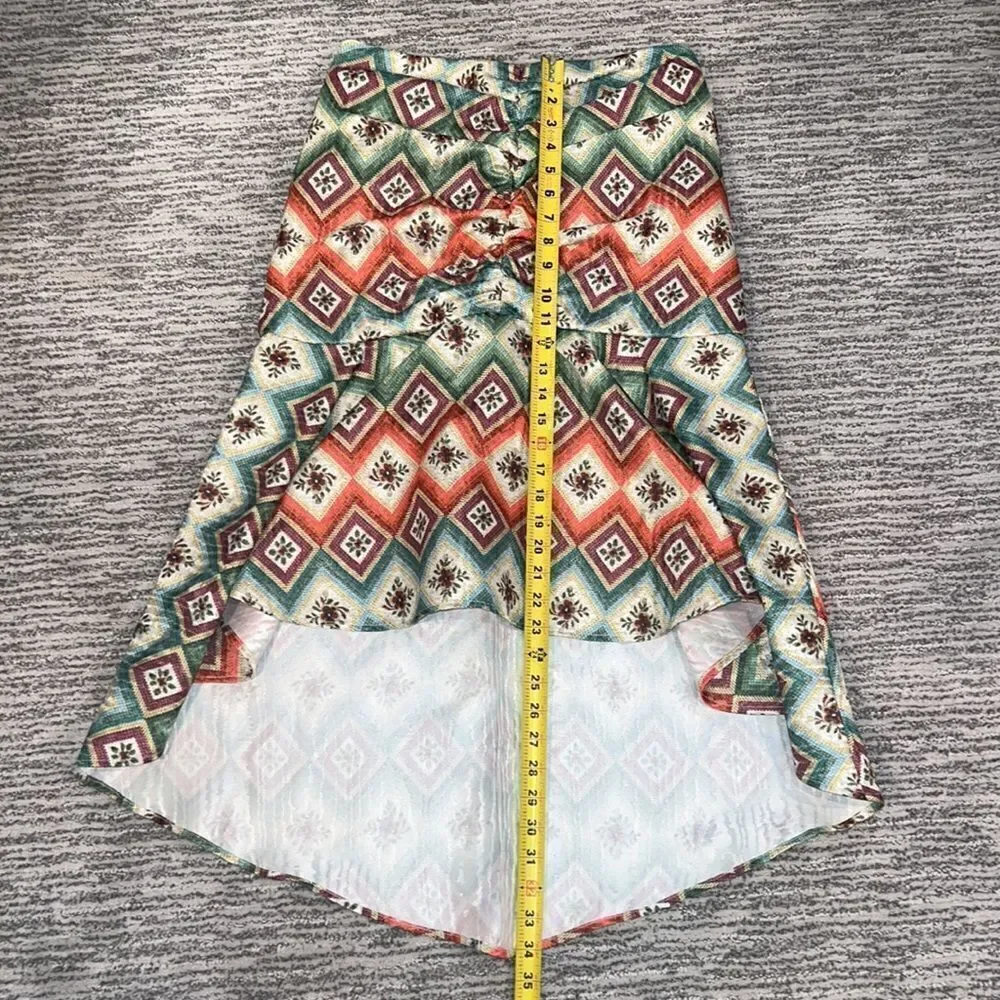 NWT AUTUMN ADEIGBO Soraya Geometric-Print Ruched Bead-Fringe Midi Skirt Size 8